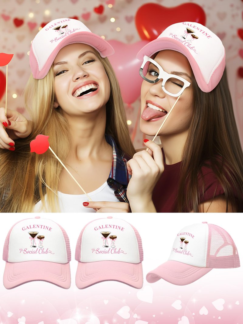 Suhine 8 Pack Galentine Trucker Hats for Women Valentine's Day Social Club Cap for Bestie Friends Galentine Gang Caps Valentine Sleepover Party Favors Goodie Bag Stuffers