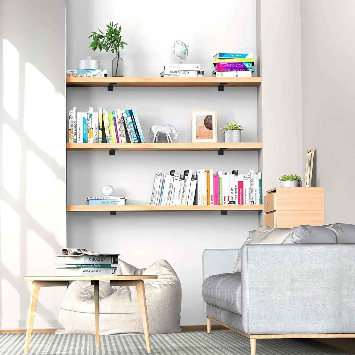 Floating Shelf Brackets 6 inch, Heavy Duty Wall Shelf Brackets 6 Pack for Shelves Support, Hidden Metal L Brackets with Mounting Hardware (1/5'' Thick)