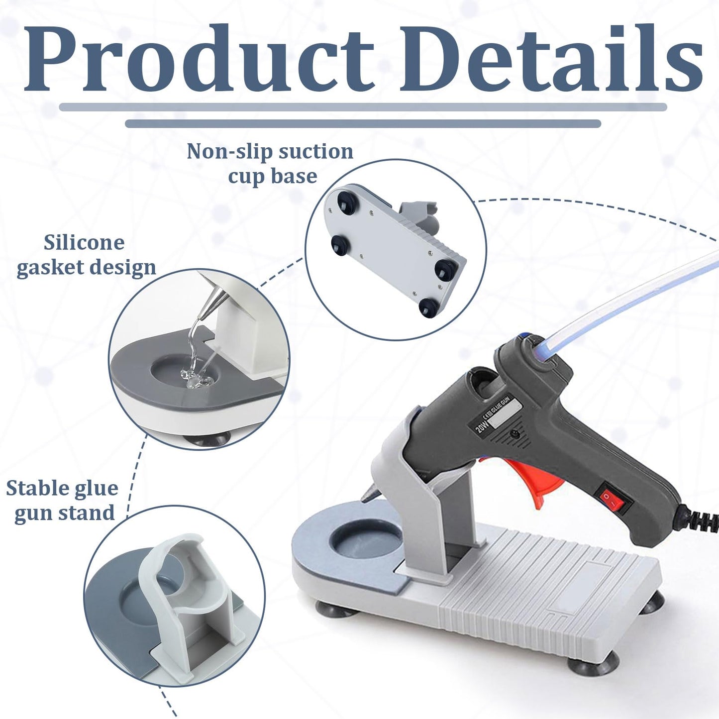 Glue Gun Stand,Heat Gun Holder,Hot Glue Gun Stand With Non-Stick Silicone Mat, Suction Cups,Glue Gun Holder Stand,Glue Gun Holder,For Make Your Diy, Crafts, Home School Project Well Bars Orderly