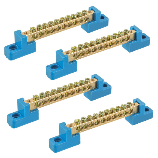 HUAREW Grounding Bus Bar 10 Positions, Ground Bus Bar Terminal Block, Brass Wire Screw Terminal Electrical Bus Bars(Pack of 4)