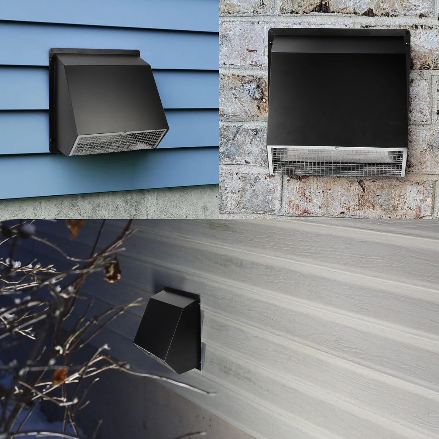 5-Inch Exterior Dryer Vent Cover with Screen & Damper - Galvanized Steel, Black