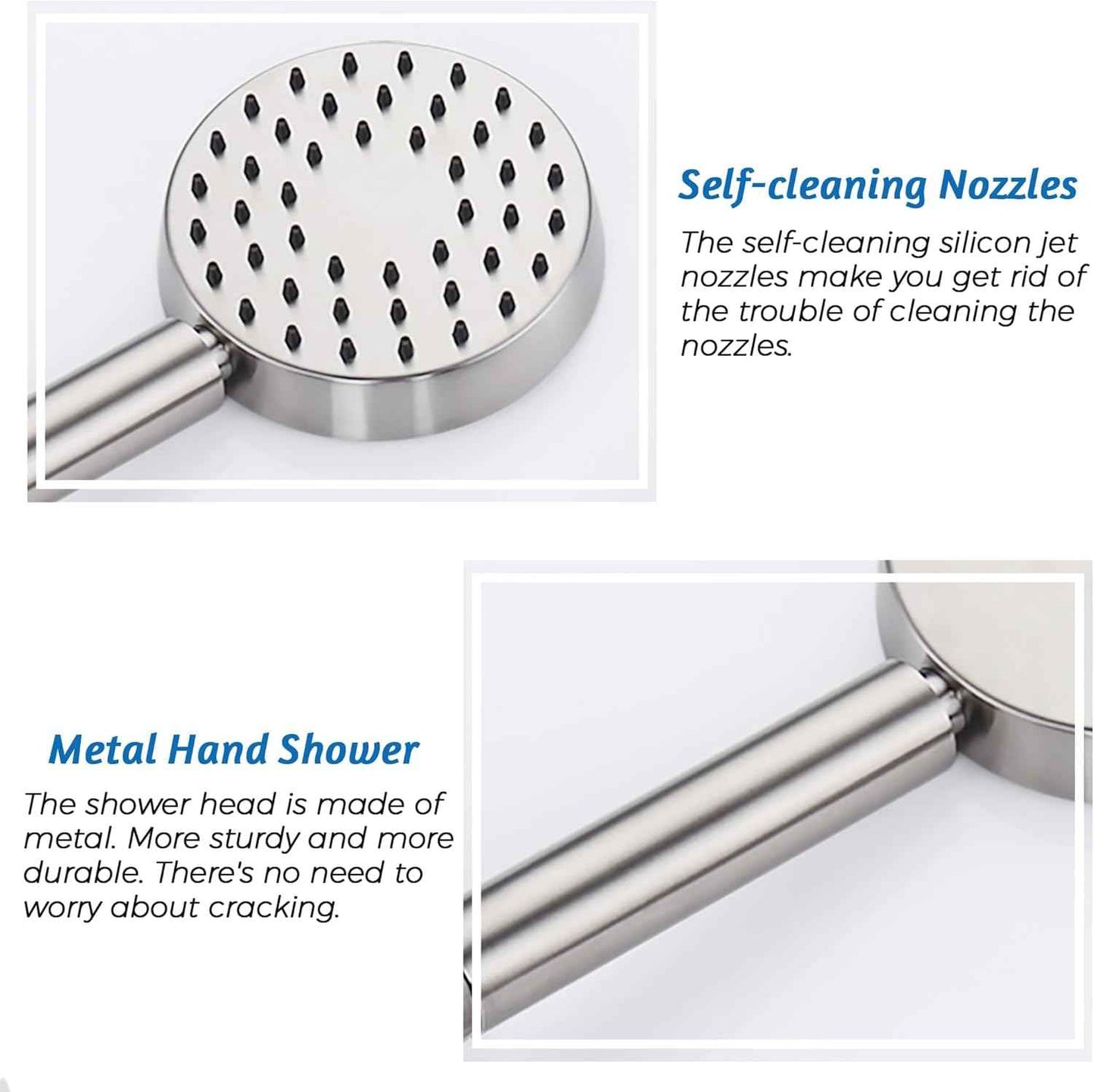 Brushed Nickel Handheld Shower Head with Extra Long Hose & Water-Saving Valve - Modern Design, 1 Setting, 10-Year Warranty