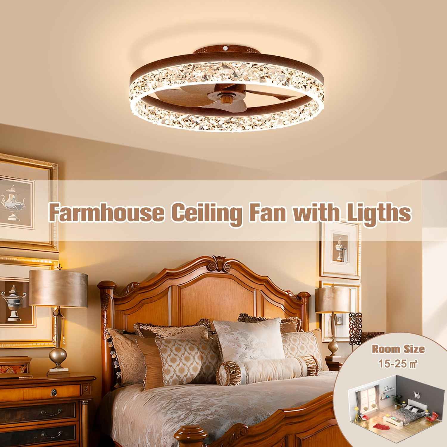 Modern Bladeless Ceiling Fan with Light & Remote - 15.7in Low Profile Fandelier, Dimmable 3000K-6500K for Bedroom