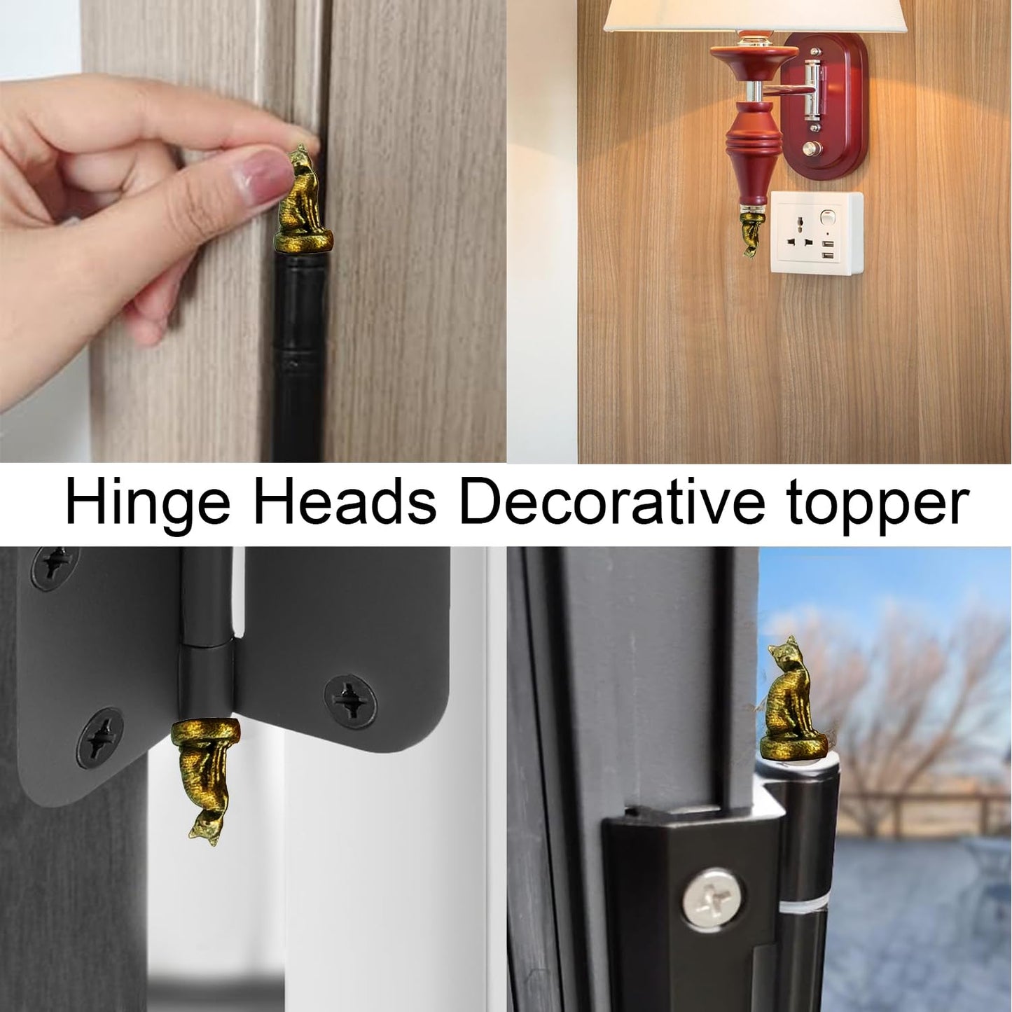 Cat Hinge Head,3Pcs Cat HingeCaps Decorative Topper Magnetic, HingeHeads Decorative Toppercat,Bronzed Cat Gargoyle Door-Hinge,for Animal Lovers