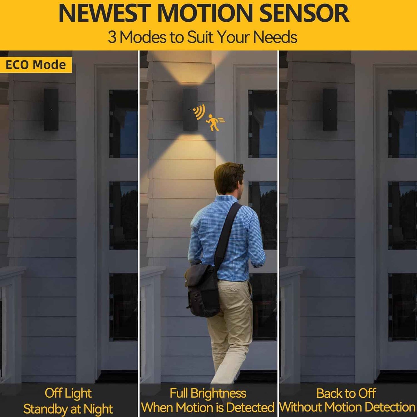 Modern Outdoor Wall Lights - Dusk to Dawn Square Matte Black Sconce with Bulbs, Aluminum Anti-Rust Up & Down Lighting for Porch & Garage