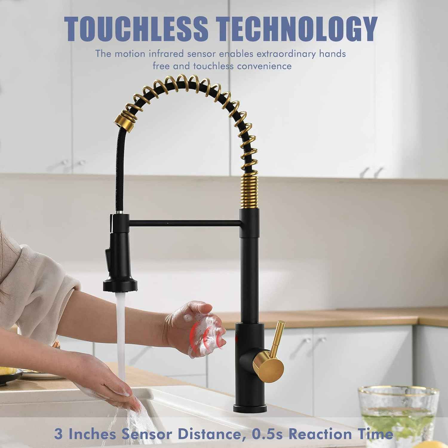 Matte Black Kitchen Faucet with Soap Dispenser - Commercial Single Handle Pull Down Sprayer