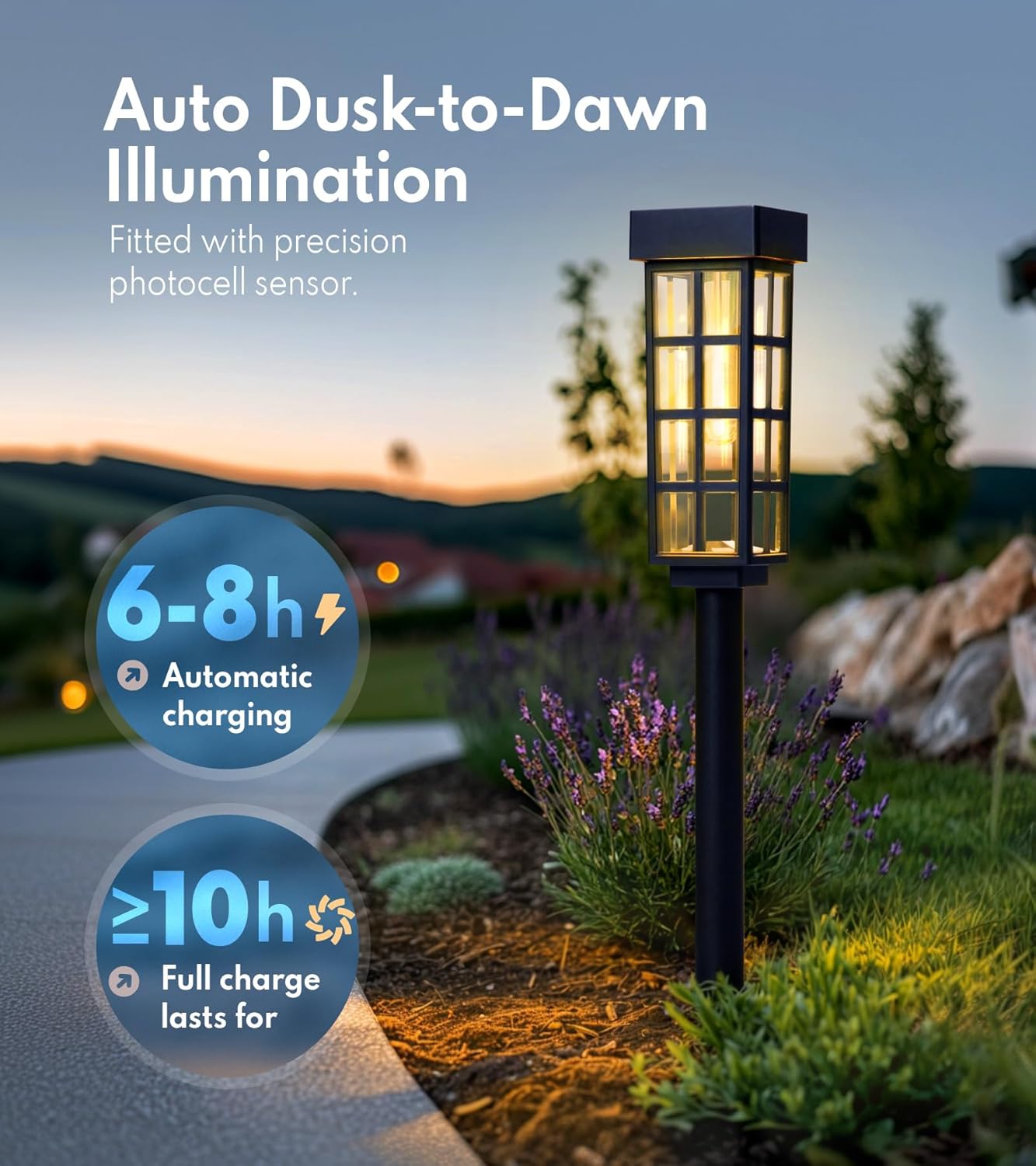 24" Solar Pathway Lights - 8 Pack Outdoor Garden Lights with Auto On/Off, Waterproof IP65