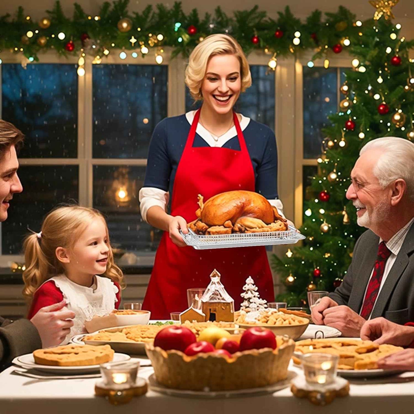 Air Fryer Basket Set with Parchment Papers - Non-Stick Stainless Steel Trays (2 Sizes)