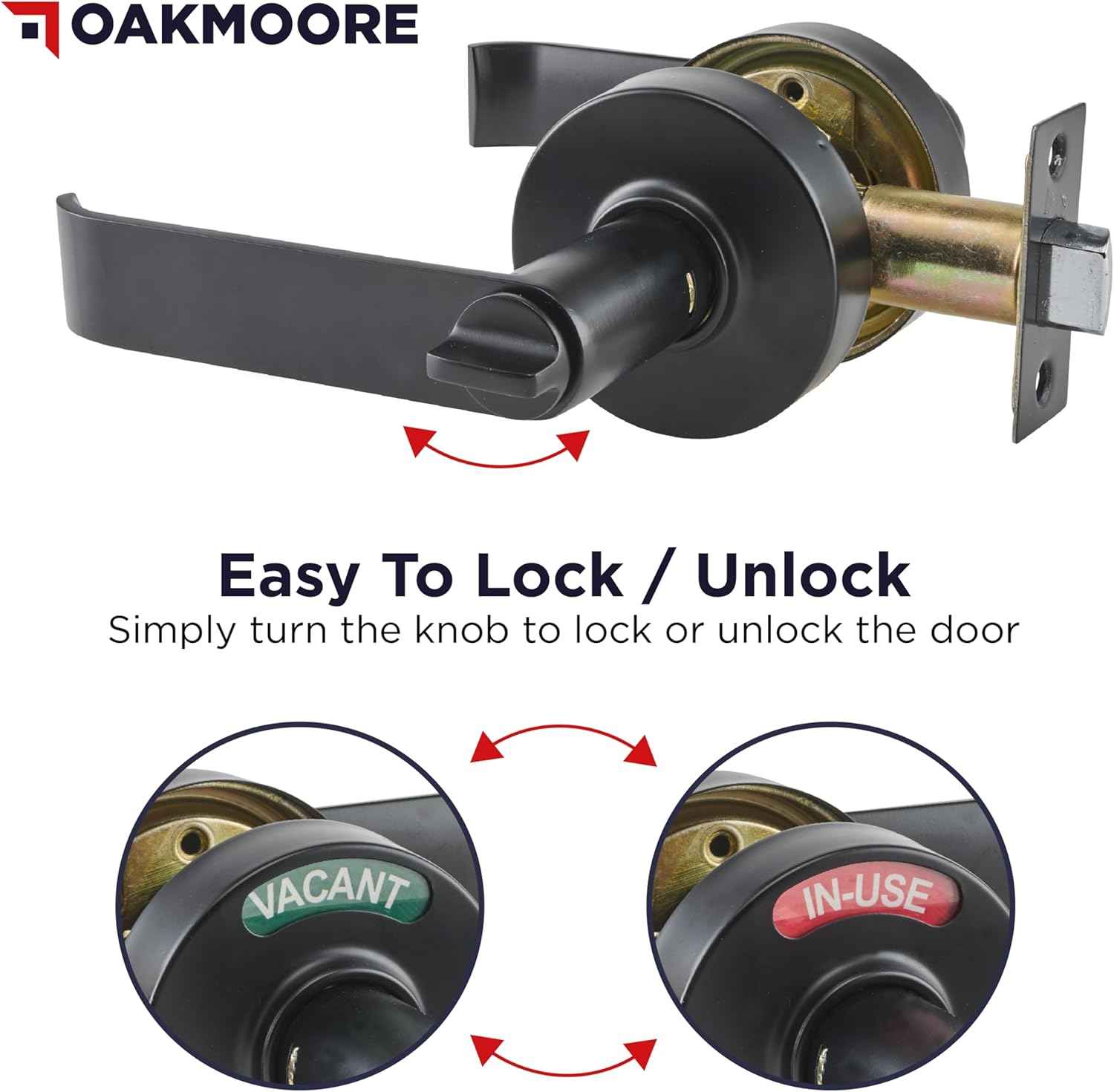 Privacy Door Handle Lock for Bathroom - Black Vacant Occupied Restroom Handle