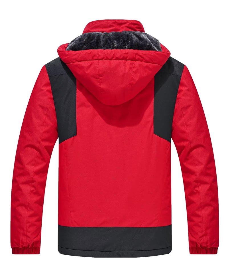 Zoofly Winter Jackets for Men Fleece Lined Wear Resistant Skiing Coats Mens Zipper Pocket Hiking Jacket Thermal Red XL