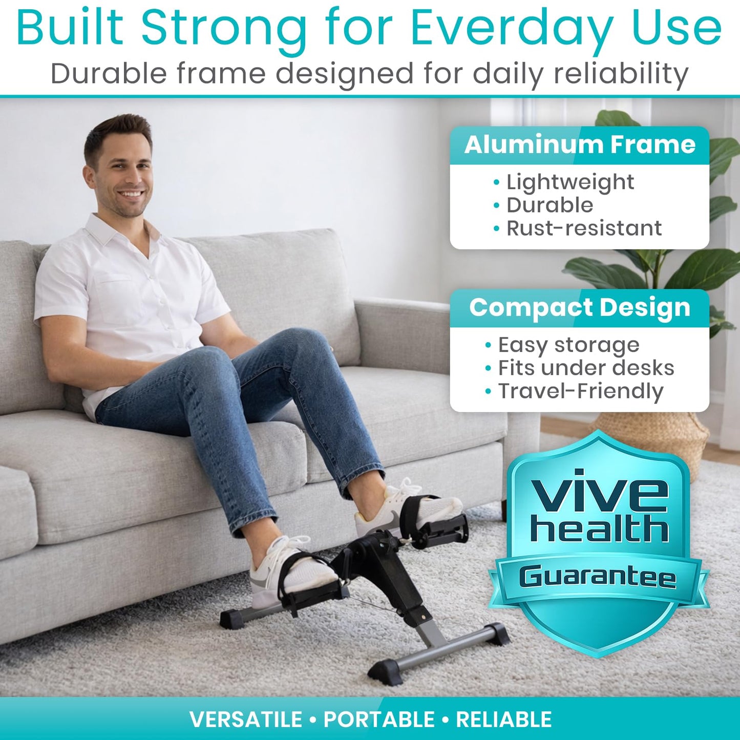 Vive Folding Pedal Exerciser - Under Desk Exercise Bike for Seniors, Elderly - Sit Down Stationary Peddler Equipment for Arm, Leg, Hand, Foot - Mini Floor Bicycle with LCD Display, Adjustable Tension