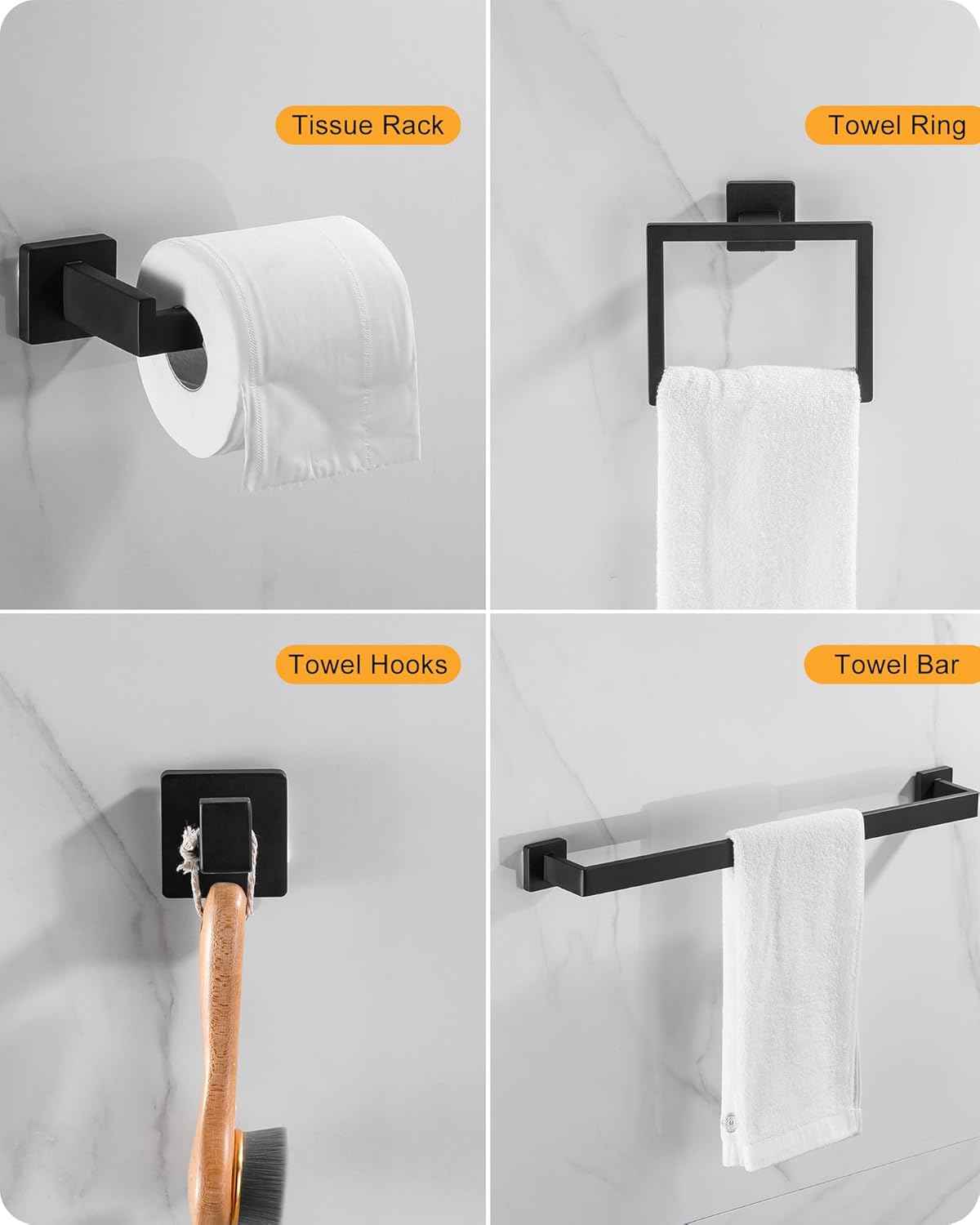 Brushed Nickel Bathroom Hardware Set - 10-Piece Towel Bar, Ring, Hook & Holder Kit
