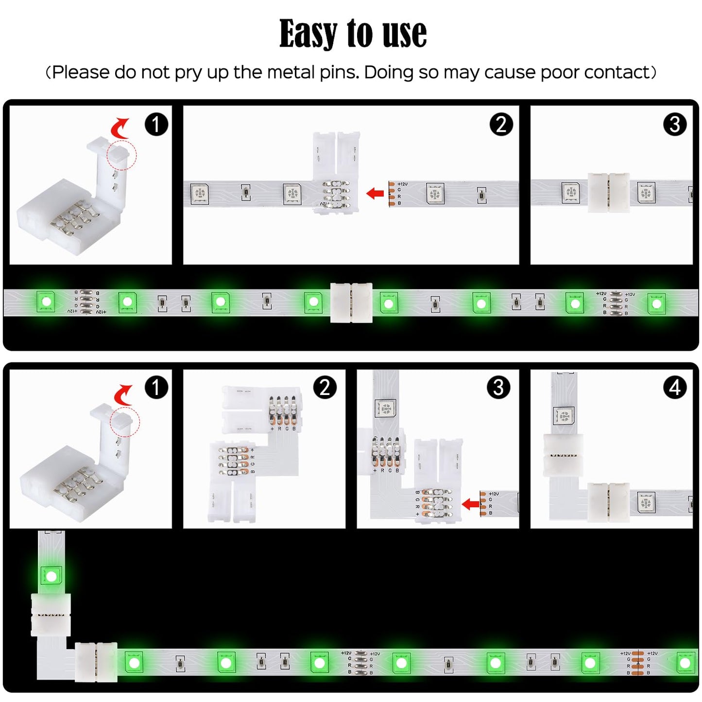 JACKYLED L Shape 8mm 4-Pin LED Strip Connectors 10-Pack Total 32pcs, Unwired Solderless LED Light Connectors for 8mm Wide 4-Pin Strip Lights - 8mm 4pin 10 Pack