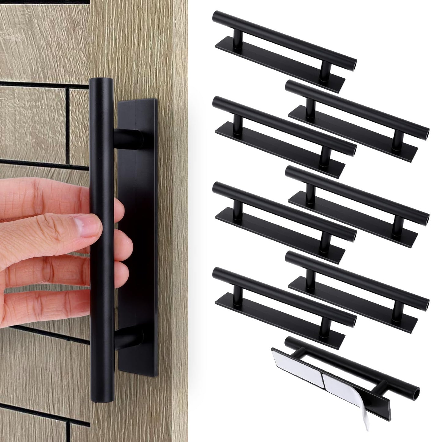Piriuuo 8 Pack Adhesive Cabinet Handles Pulls, Self Stick Door Handles ABS Plastic Pulls Push Peel and Stick Pull Helper Drawer Pulls Wardrobe Handle Furniture Handles, Black