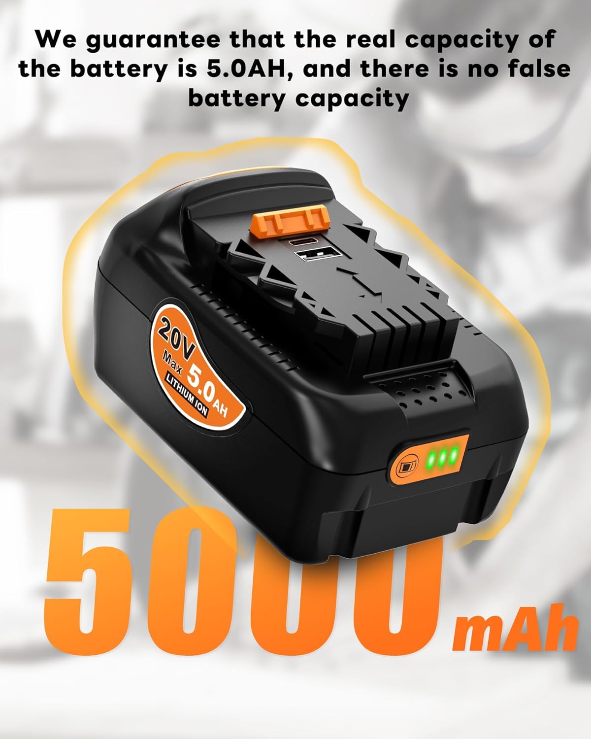 Dewalt 20V MAX 5.0Ah Lithium Ion Battery Replacement - 2-Pack with USB & USB-C Ports
