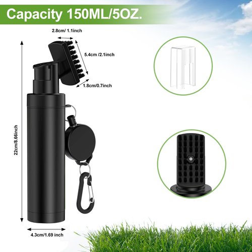 Golf Club Cleaner Brush with Carabiner Clip and Leak-Proof Press Water Bottle - Lightweight, Compact Cleaning Tool for Golf Clubs, Balls, and Shoes - Best Golf Gifts for Men(Black)