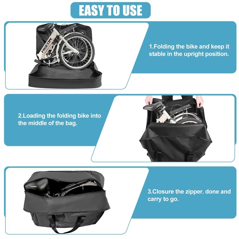 20 Inch Folding Bike Bag,Durable Folding Ebike Bags,Outside Waterproof Bike Bags,Portable Bike Transport Bag with Strong Webbing for Car Train Shipping Air Travel,Bike Accessories with Handlebar Case