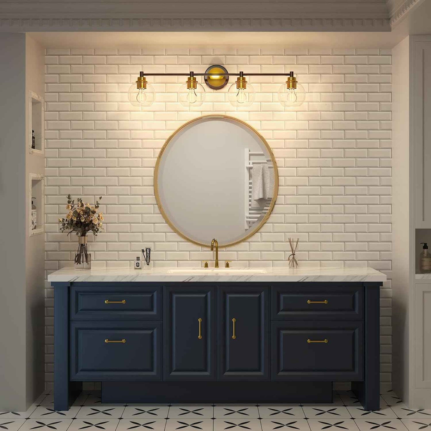 3-Light Vanity Bathroom Light Fixture with Globe Glass Shades - Brushed Nickel, ETL Certified