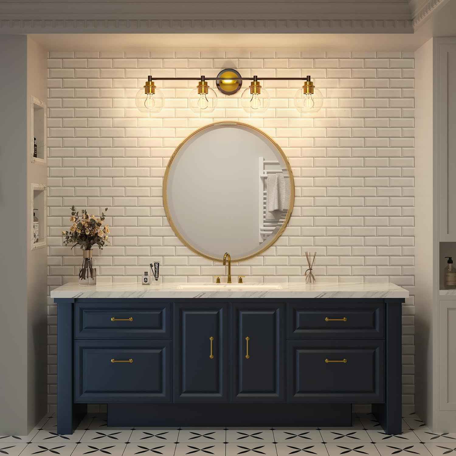 3-Light Vanity Bathroom Light Fixture with Globe Glass Shades - Brushed Nickel, ETL Certified