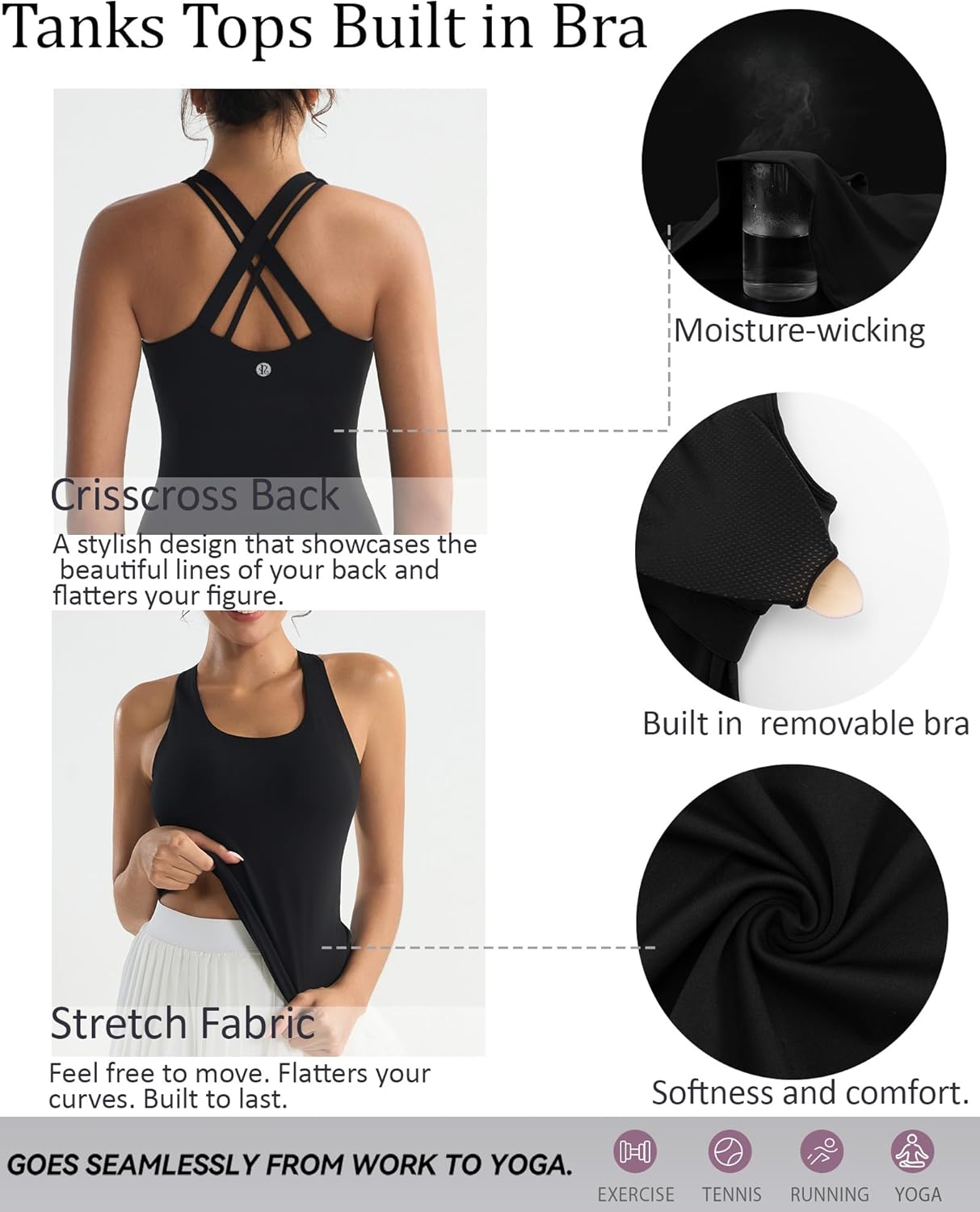 Running Girl Tank Top - Built-In Bra for Women | Crisscross Back Workout & Yoga Shirt