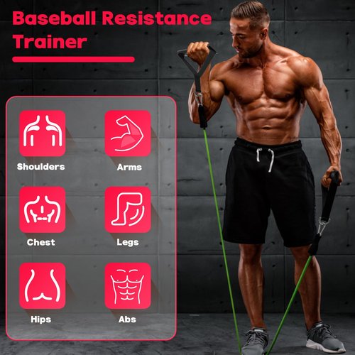 Anglecai Baseball Exercise Bands 150/200/250/300 lbs Strength Training Equipment with Door Anchor and Ankle Straps, Training Aid for Softball
