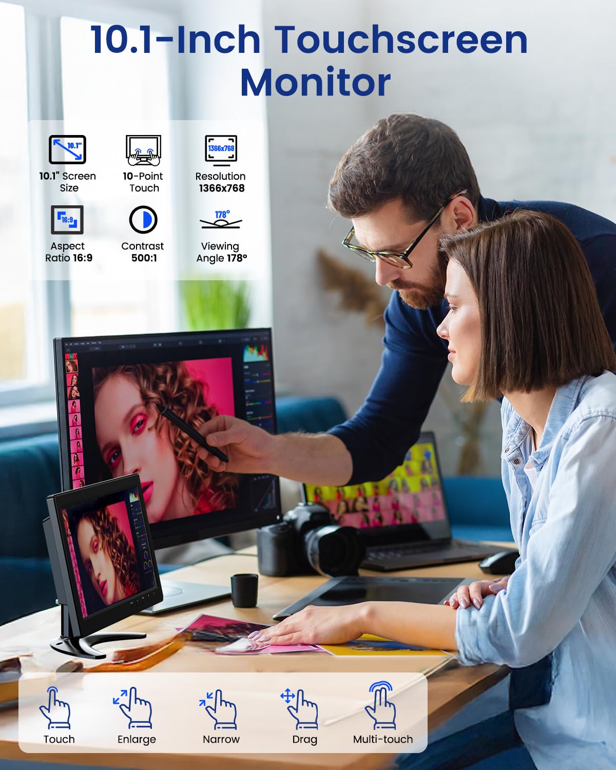 Eyoyo 10.1 inch Security Monitor 1366x768 Resolution, Small HDMI Monitor Supporting HDMI VGA AV BNC USB Input, Small Screen with Built-in Speakers for PC CCTV Camera NVR (EM101ADC)