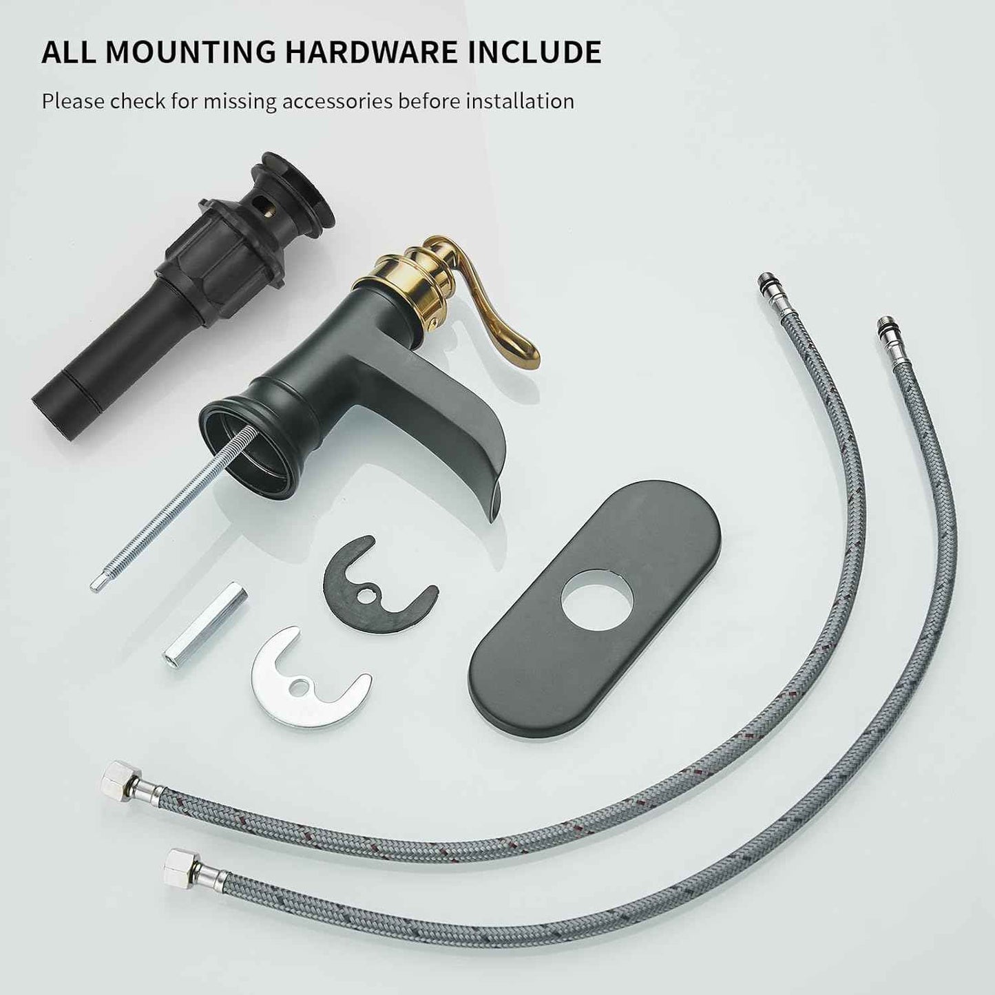 Matte Black Waterfall Bathroom Faucet - Single Handle Lavatory Sink Mixer with Brass Drain