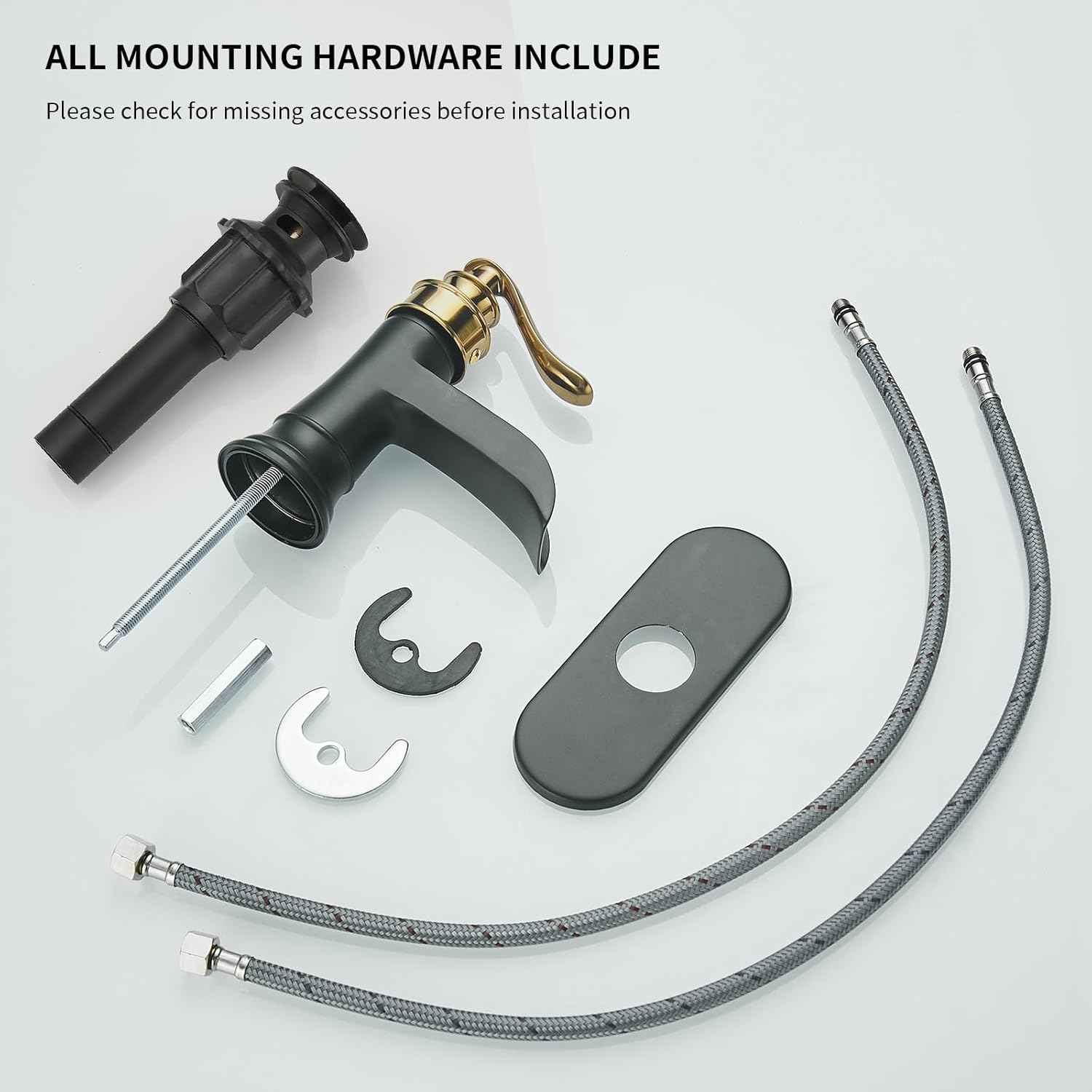 Matte Black Waterfall Bathroom Faucet - Single Handle Lavatory Sink Mixer with Brass Drain