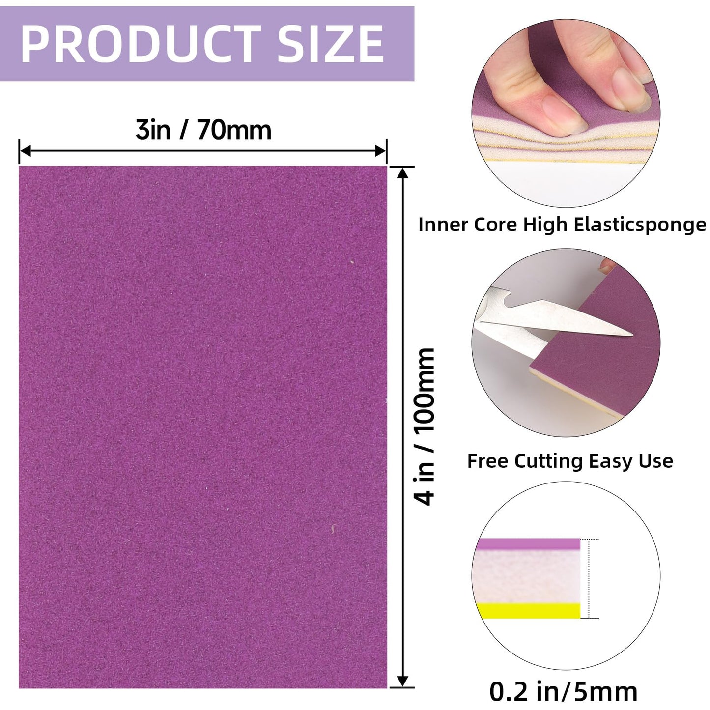 POTUINOM 20 Pcs 3 x 4 Inch Sanding Sponge Set, 220 Grit Abrasive Sanding Sponges Pads Soft Foam Hand Sander Block Wet Dry Purple Ceramic Sand Sandpaper for Wood Metal Drywall Furniture Paint Polishing