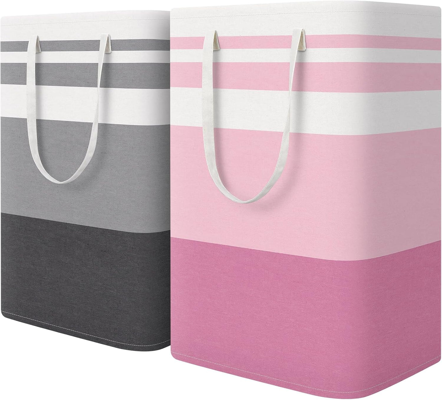 Waterproof 100L Laundry Basket Set - Collapsible Freestanding Hamper with Extended Handles - 2-Pack Gradient Grey for Clothes & Toys