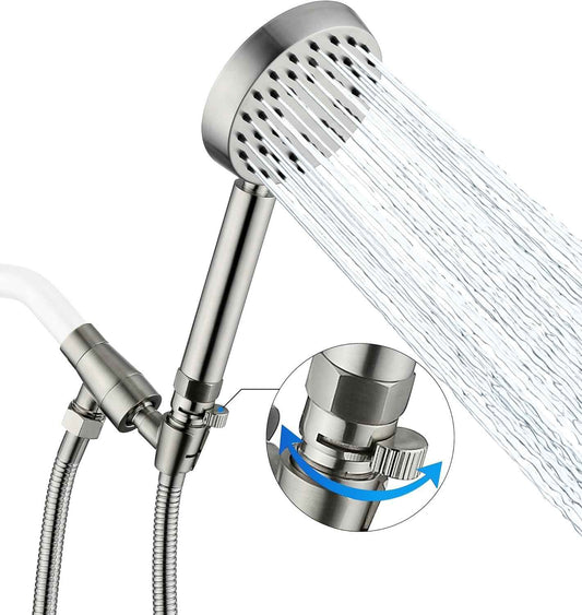 Brushed Nickel Handheld Shower Head with Extra Long Hose & Water-Saving Valve - Modern Design, 1 Setting, 10-Year Warranty