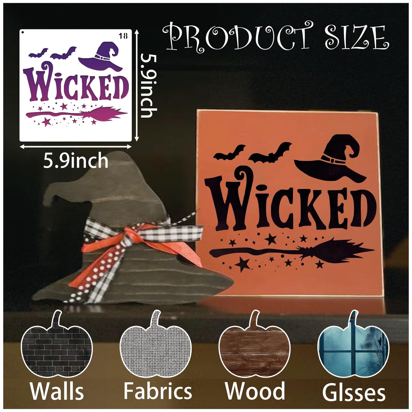 Halloween Pumpkin Stencils for Painting Pumpkins Reusable Ghost Face Paint Templates on Wood Glass Crafts Cookie Baking Door Hanger Sign Decorating (face36)