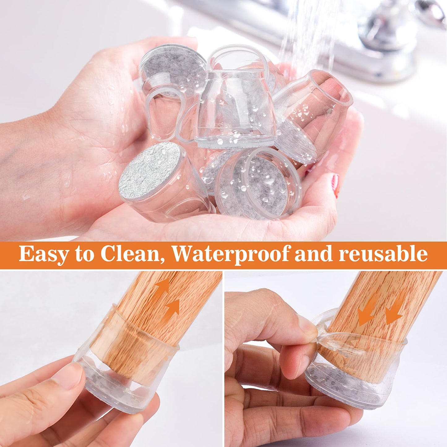 16pcs Round Chair Leg Floor Protectors, Felt Pads Chair Leg Protectors for Hardwood Floors, Silicone Chair Leg Cups Covers Felt Pads, Prevents Scratches & Reduce Noise, Clear, X-Small