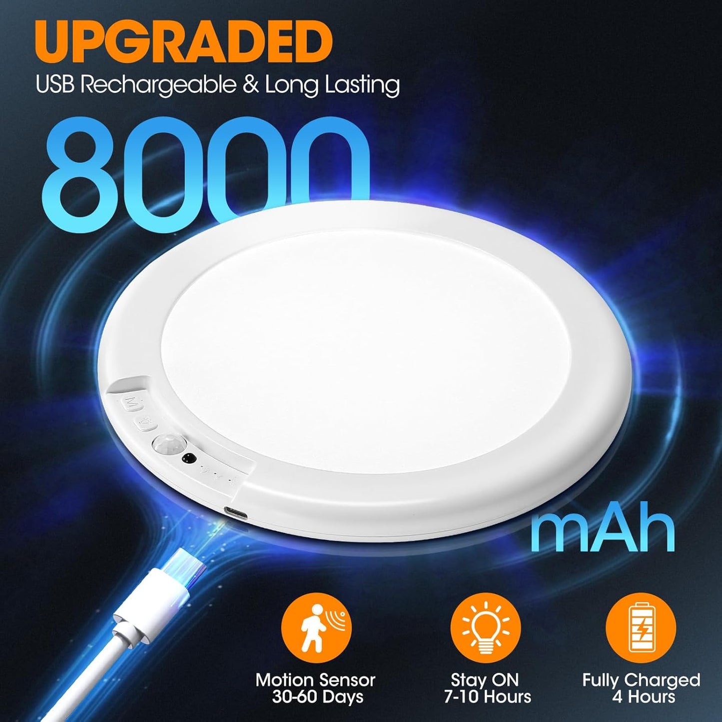 Rechargeable Motion Sensor Ceiling Light - 2 Pack Wireless Battery-Powered with Remote for Closet, Shower, Stairs, and Hallway