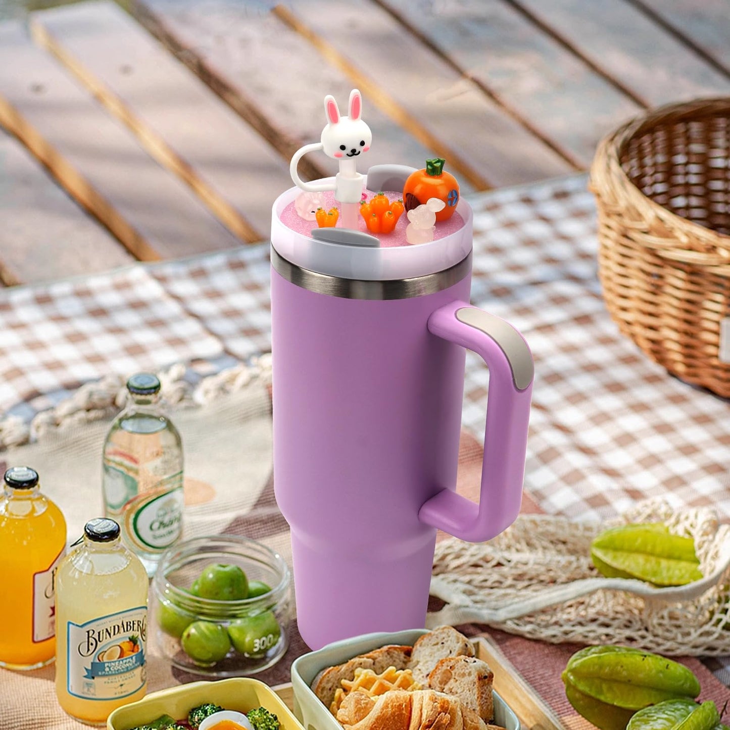 Stanley Cup Lid Accessories for 40oz H2.0, Topper Decoration Charms with Silicone Straw Cover, Cute Tumbler Accessories