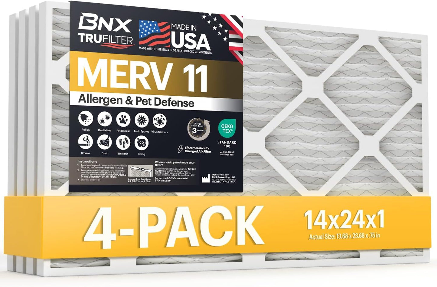 BNX TruFilter 12x12x1 MERV 8 Air Filters (6-Pack) - USA-Made Dust & Pet Defense for HVAC