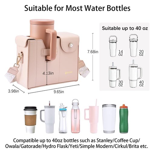 kitylemo water bottle Purse Cup Holder Bag, Purse with Water Bottle Pocket, Bag for Tumbler, Portable Crossbody Cup Carrier