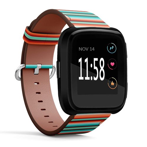 Compatible with Fitbit Versa, Versa 2, Versa Lite - Quick Release Leather Wristband Bracelet Replacement Accessory Band - Teal Orange Turquoise Southwestern Blanket