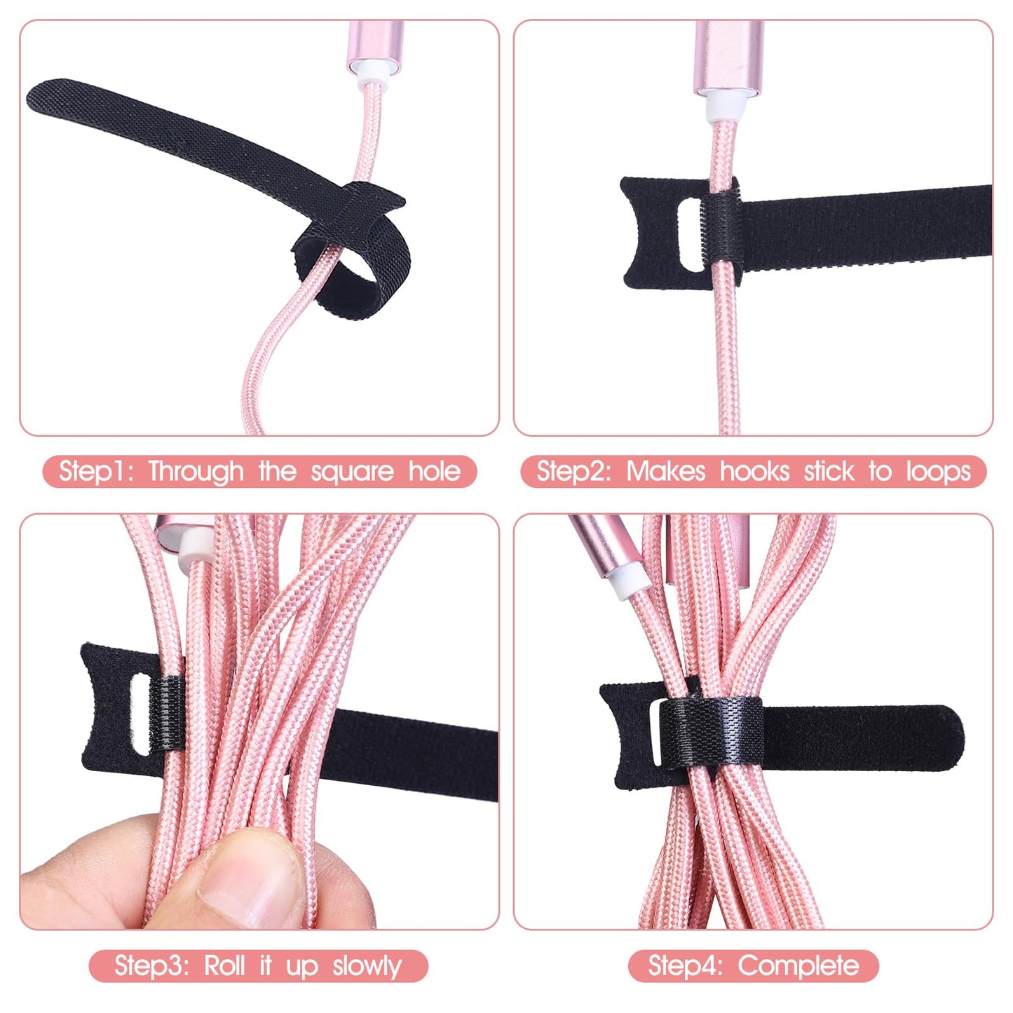 MVYC 200PCS Reusable Cable Ties Wire Ties Cord Organizer Cable Organizer Adjustable Cable Management Black 4+6+8+10 inch