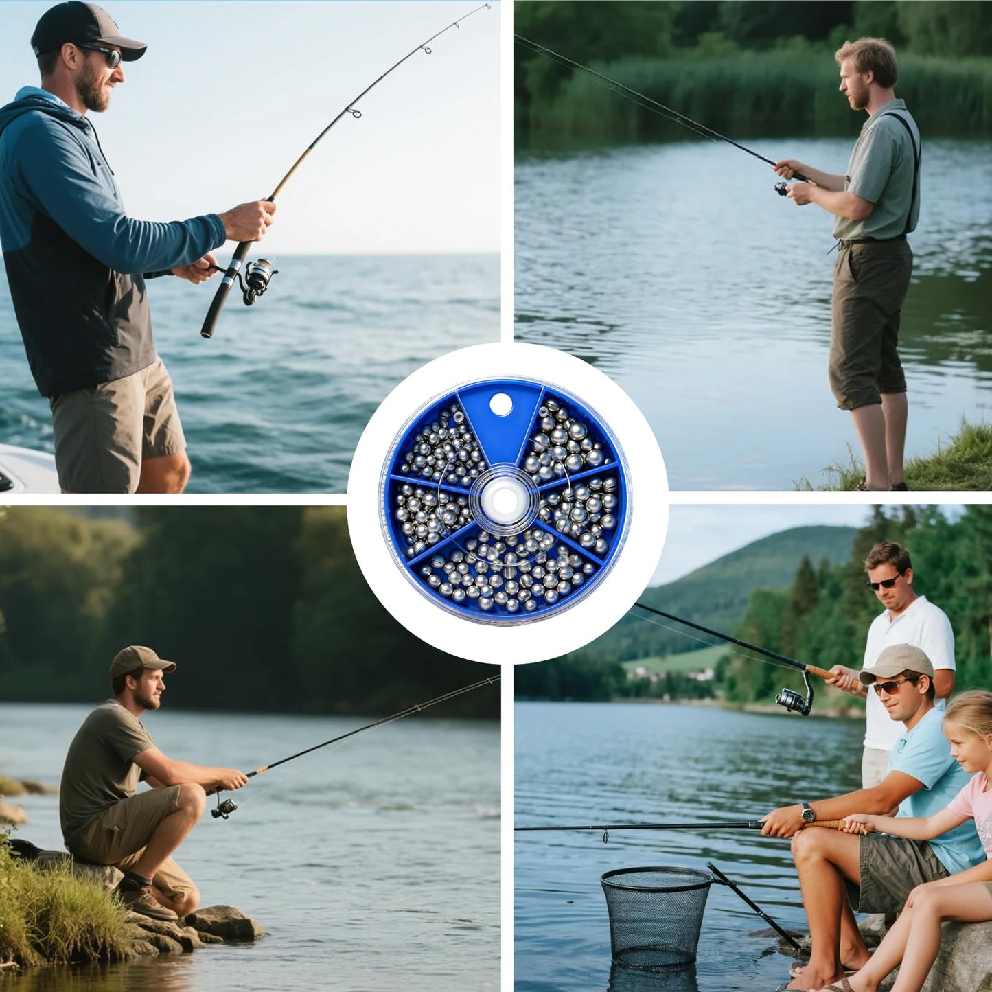 FishingPepo Fishing Weights Sinkers 205Pcs 5 Sizes Weights 0.2/0.3/0.4/0.6/0.8g Round Fishing Line Sinker Removable Egg Lead Assortment