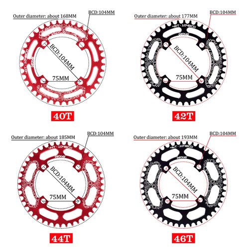 DECKAS Round Chainring 104BCD 40T 42T 44T 46T 48T 50T 52T Narrow Wide Chainring for 7 8 9 10 11 12 Speed Chains (Round Red, 50T)