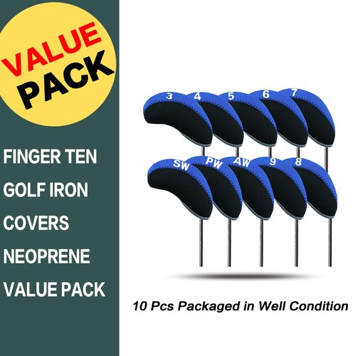Golf Club Covers Set for Irons Neoprene Iron Head Cover Club Protector 10Pcs with/Without Top Window Accessories for Men Women (Blue(Without Top Window))