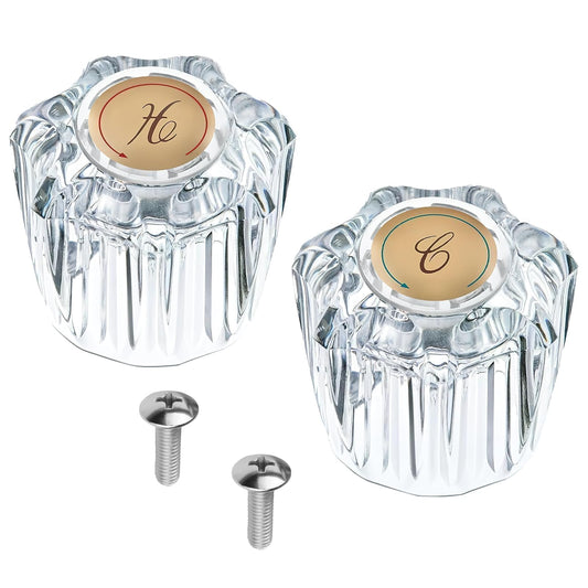 2 Pcs Bathtub Faucet Handles Shower Knobs Replacement Hot and Cold Bathroom Sink Faucet Knob Replacement with Screws Inner Hole Diameter of 8mm Compatible with Delta/LDR/Delex/Peerless Faucets, Gold