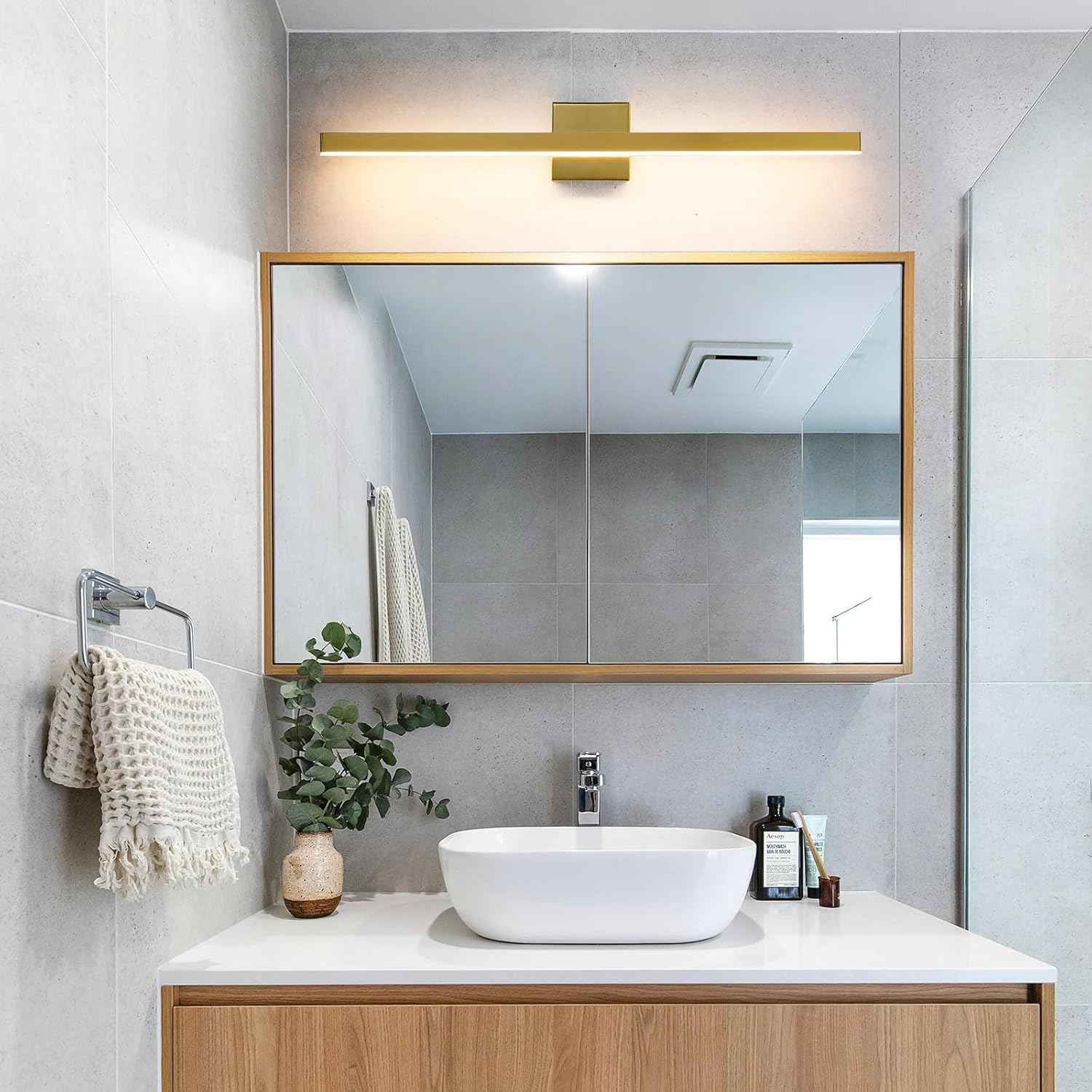 24-Inch Dimmable Gold Bathroom Vanity Light - Modern LED Bar Fixture for Over Mirror