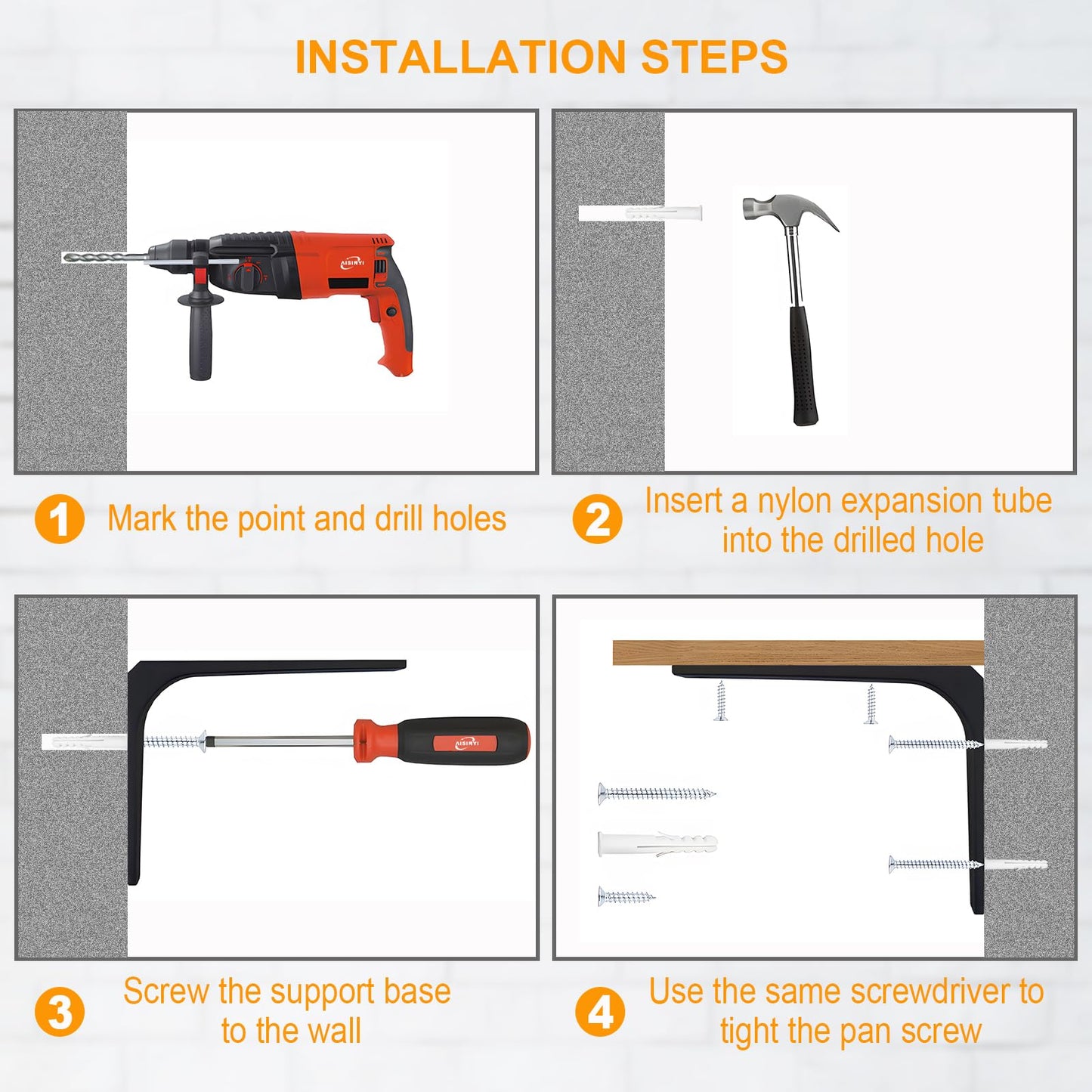 AISINYI Metal Shelf Brackets, 4 x 4 Inch Heavy Duty L Hanging Angle Brackets, Iron Wall Bracket for Countertop Support, Corner Brace Joint, Black, 4 PCS