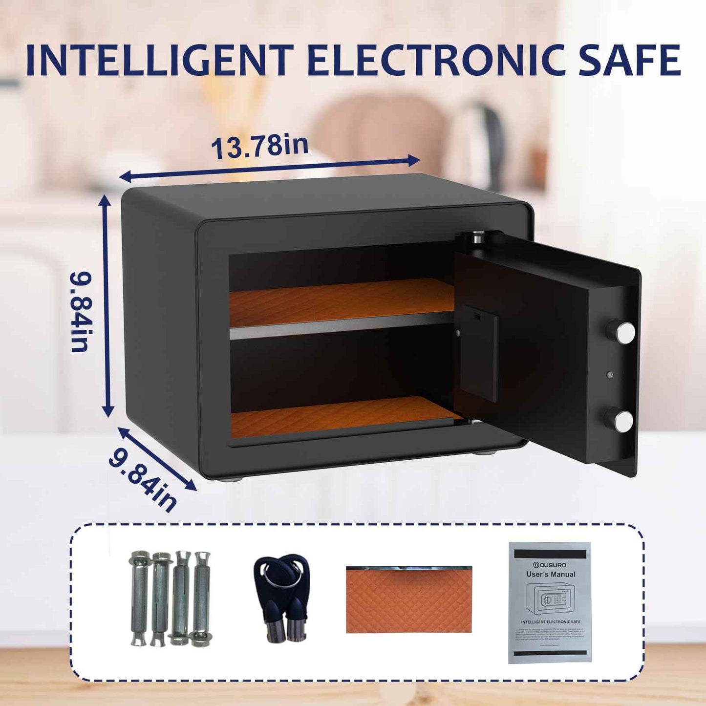 OUSURO 0.8 Cub Safe - Small Home Security Safe for Money, Jewelry, Documents, Solid Steel Lock Box with Digital Electronic Security Keypad (Black)