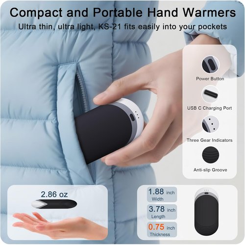 Karecel Rechargeable Hand Warmers - 6000mAh Double-Sided Portable Heat | Slim & Shockproof Design, 2 Pack