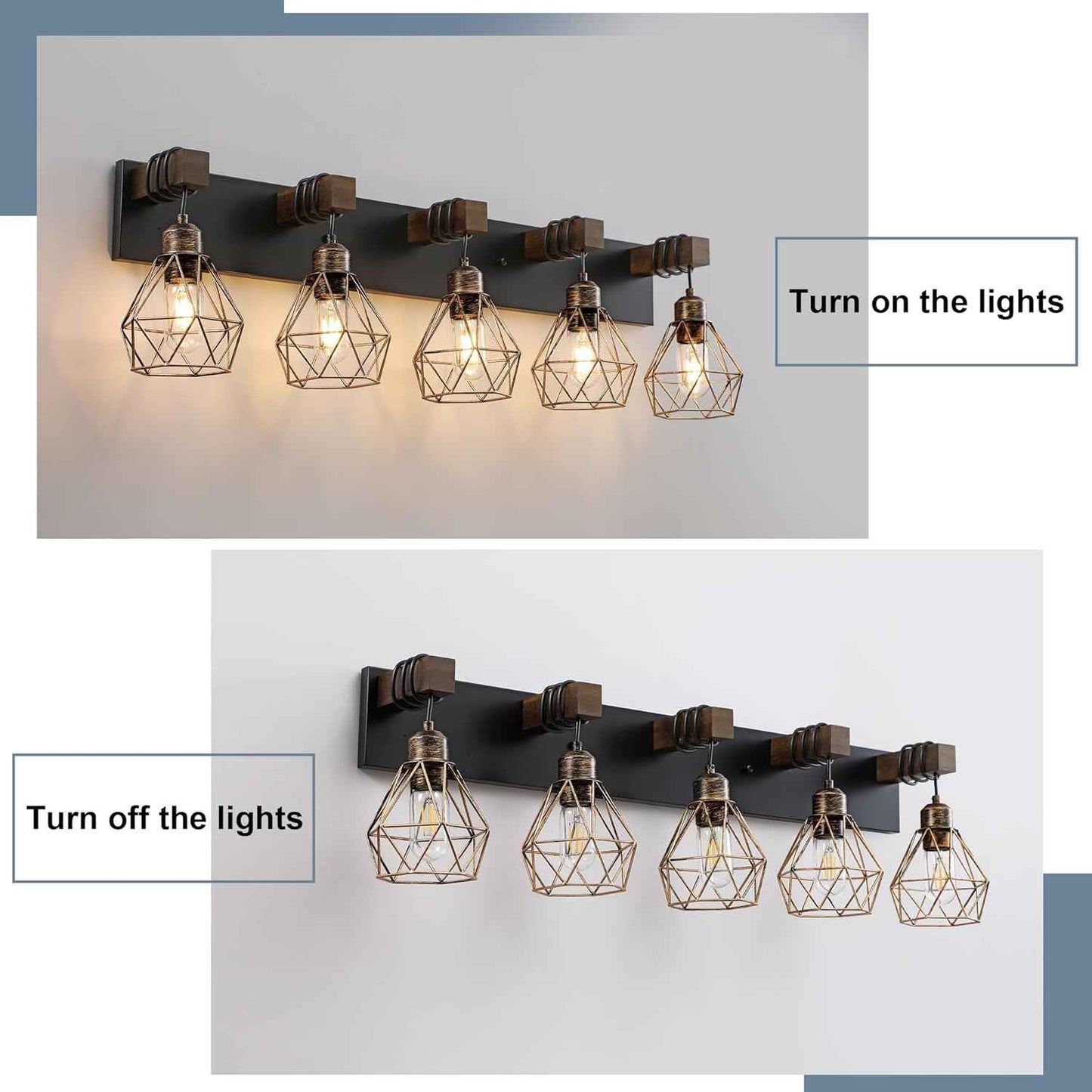 Farmhouse 3-Light Bathroom Vanity Light Fixture - Rustic White Wood Sconces for Mirror