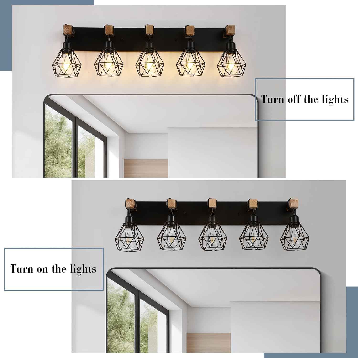 Farmhouse 3-Light Bathroom Vanity Light Fixture - Rustic White Wood Sconces for Mirror