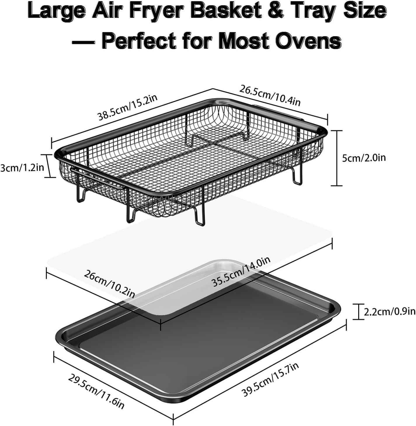 Air Fryer Basket Set with Parchment Papers - Non-Stick Stainless Steel Trays (2 Sizes)